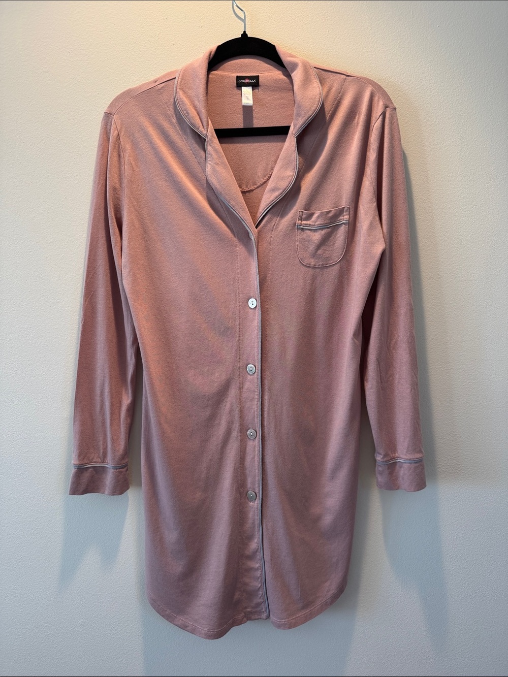 Cosabella Soft Knit Pink w/Grey Blue Piping Trim Sleep Shirt